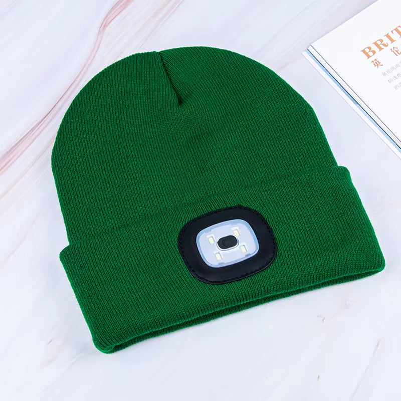 Beanies for Man Solid Knitted Hat with LED Lighting Hip-Hop Style Berets Portable Warm Woolen Bonnets for Woman Wholesale