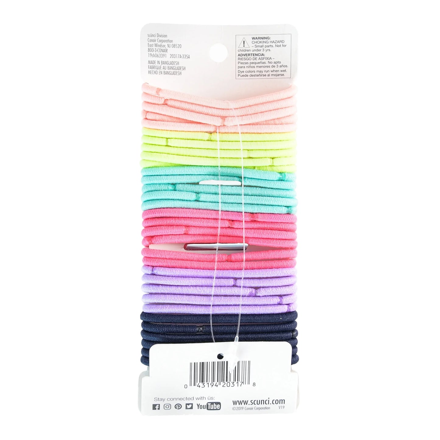 No Damage Elastic Stretch Nylon Ponytail Holder Hair Ties, Bright Multi-Color, 32 Ct