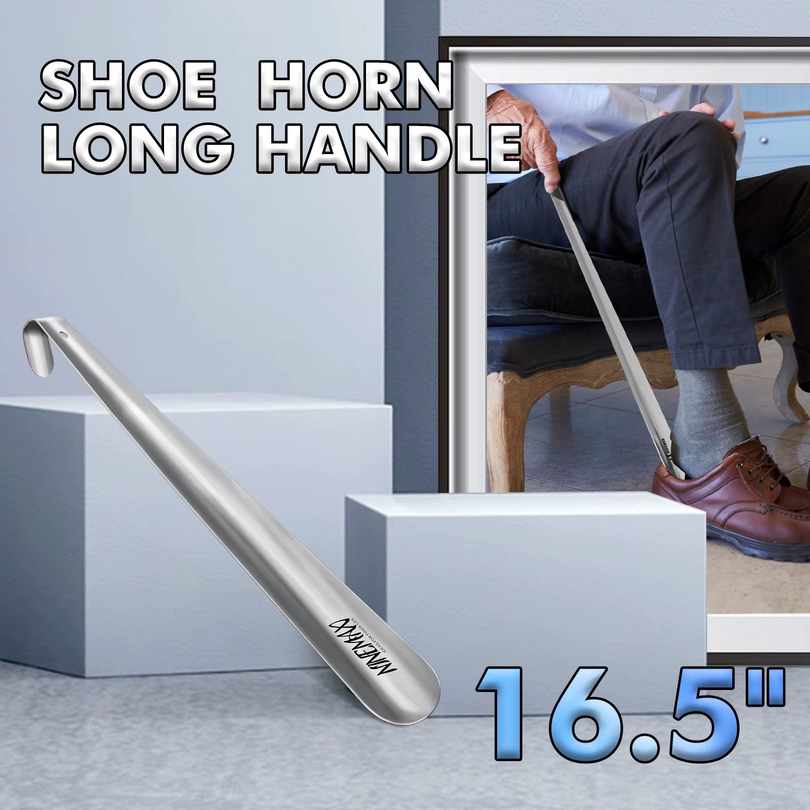 Metal Long Handle Shoe Horns 16.5" Shoe Horn Extra Long Shoe Horn for Seniors Shoe Spoon Professional Aid Tool Shoe Accessories