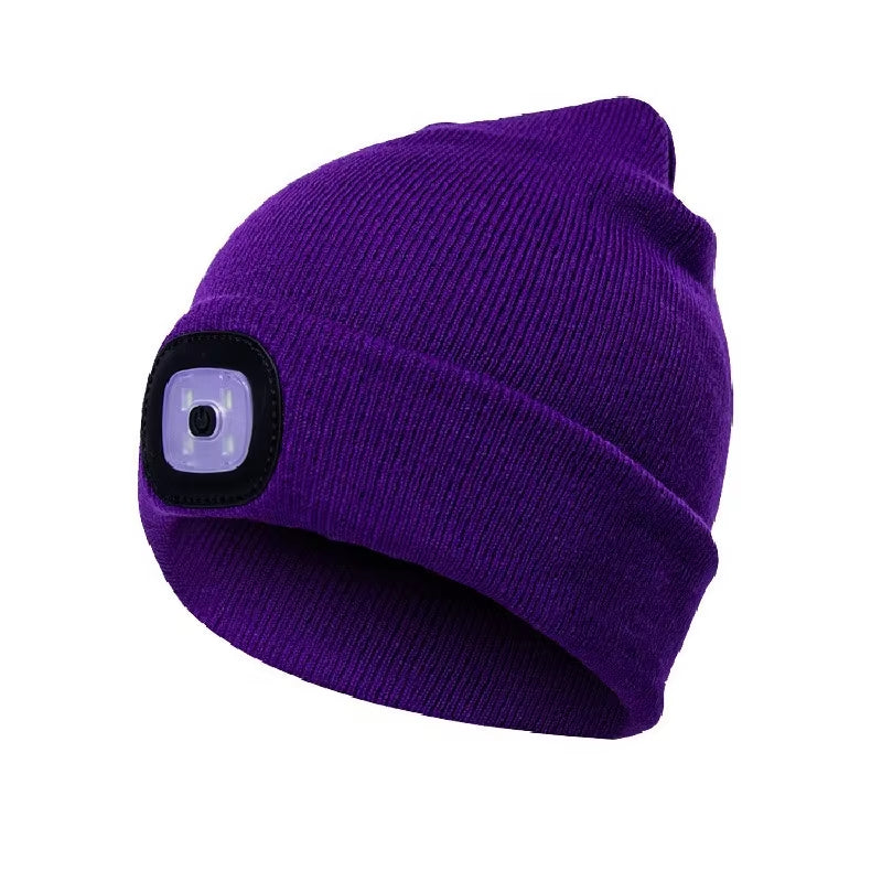 Beanies for Man Solid Knitted Hat with LED Lighting Hip-Hop Style Berets Portable Warm Woolen Bonnets for Woman Wholesale