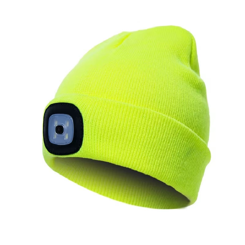 Beanies for Man Solid Knitted Hat with LED Lighting Hip-Hop Style Berets Portable Warm Woolen Bonnets for Woman Wholesale