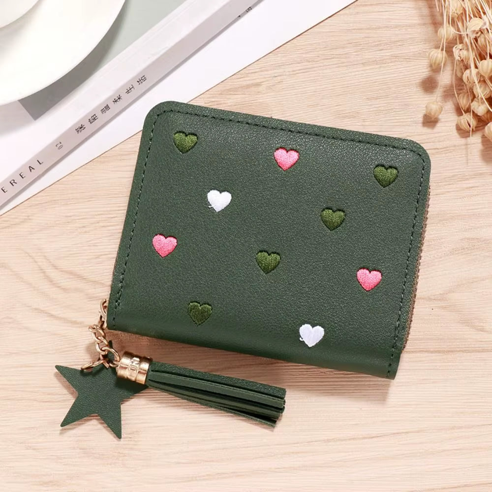PU Leather Small Wallet Mini Card Bag Coin Purse Tassel Zipper Outdoor Portable Hand Wallet Girls Lovely Cute
