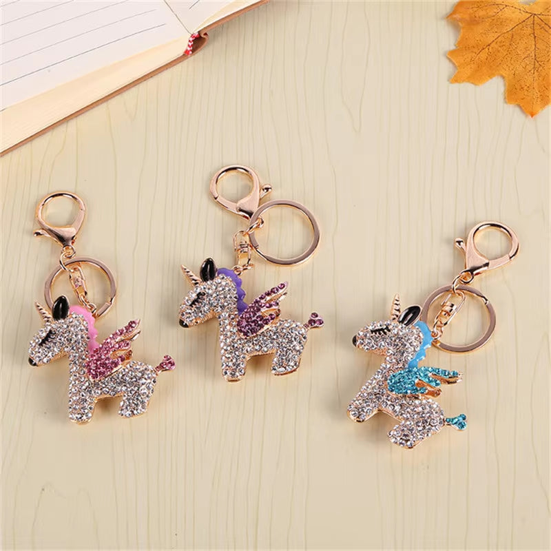 Fashion Full Crystal Rhinestone Unicorn Keychain Car Keyrings Women'S Bags Decoration Accessories Horse Pendants Jewelry