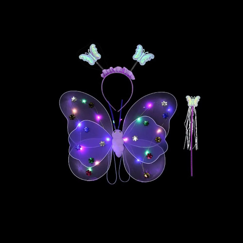 LED Children Costume Props Girls Skirts Angel Luminous Wings Flashing Butterfly Skirt Lights Suit 2-8Year Easter Valentines Day