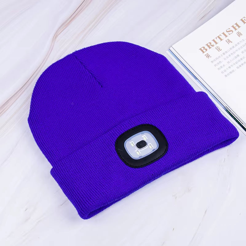 Beanies for Man Solid Knitted Hat with LED Lighting Hip-Hop Style Berets Portable Warm Woolen Bonnets for Woman Wholesale
