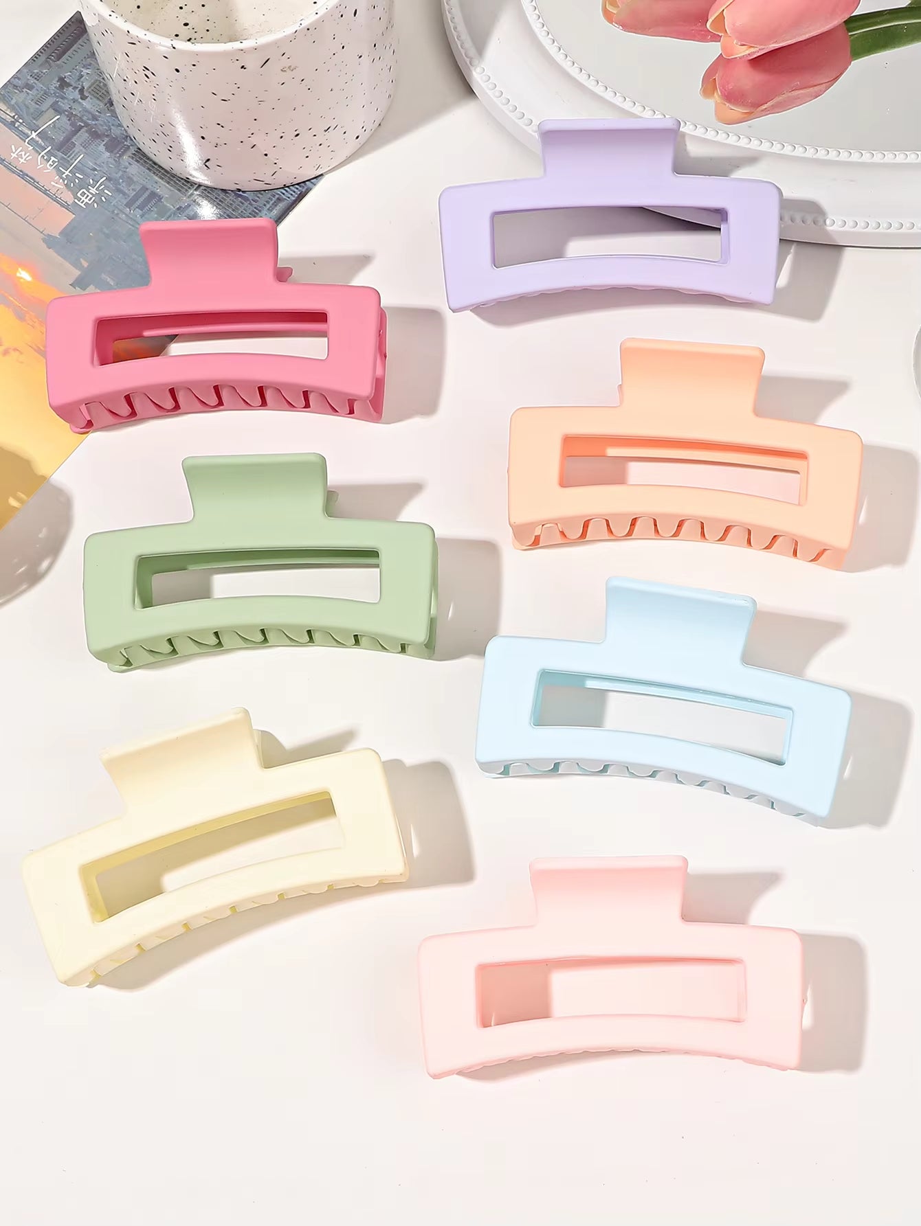 7 Pcs Big Hair Claw Clips 3.4" Non-Slip Big Square Matte for Women Girls, Strong Hold Banana Clips for Thick Thin Hair