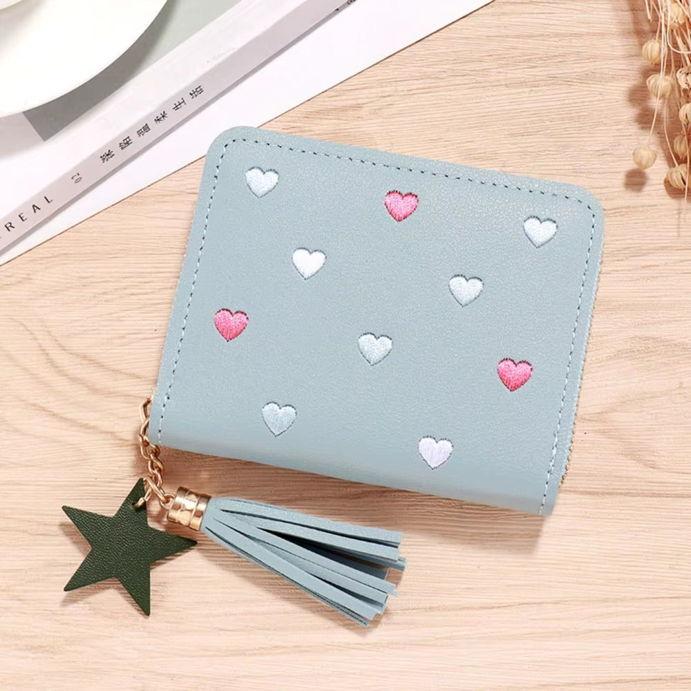 PU Leather Small Wallet Mini Card Bag Coin Purse Tassel Zipper Outdoor Portable Hand Wallet Girls Lovely Cute