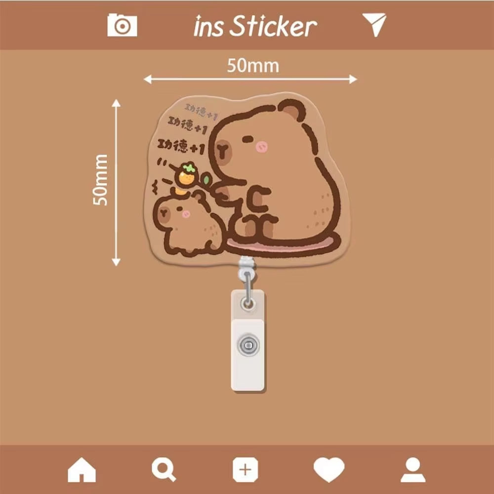 Capybara Cartoon Badge Reel Retractable ID Badge Holder with 360 Rotating Alligator Clip Students Name Tag Holder