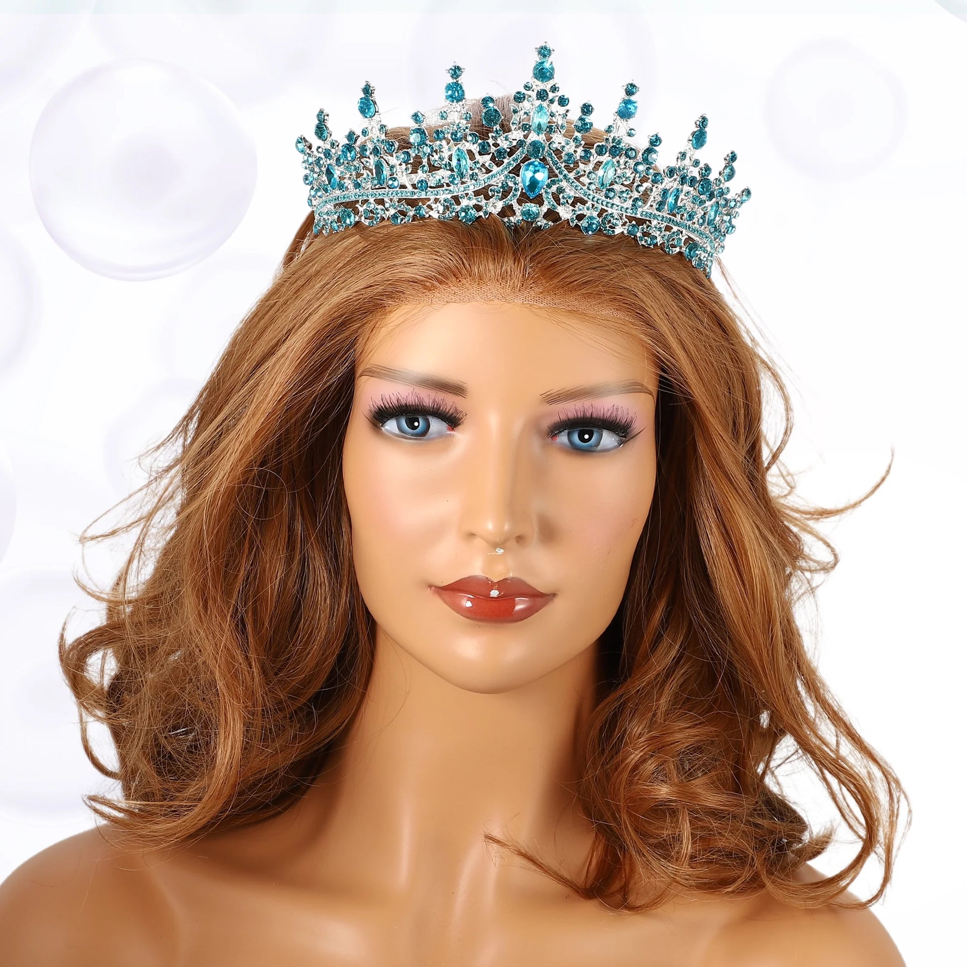1 Pcs Lake Bluetone Crystal Tiara Crowns Elegant Princess Crown with Combs Tiaras H