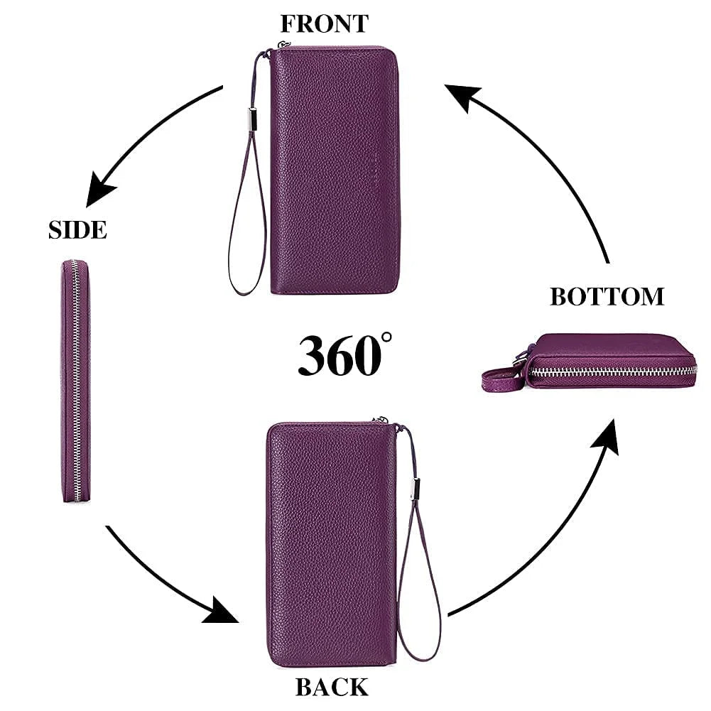 Women Leather Wallets RFID Blocking Zip around Credit Card Holder Phone Clutch