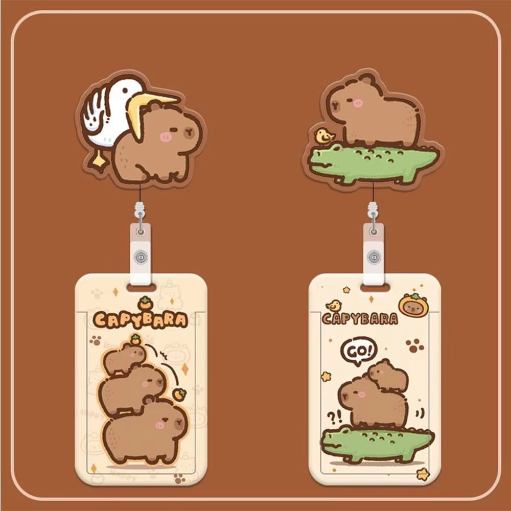 Capybara Cartoon Badge Reel Retractable ID Badge Holder with 360 Rotating Alligator Clip Students Name Tag Holder