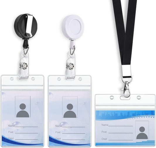 3-Pack Retractable Badge Holders with Lanyard - Waterproof ID Badge Reels for St
