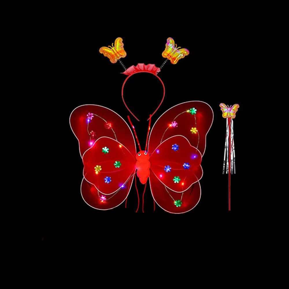 LED Children Costume Props Girls Skirts Angel Luminous Wings Flashing Butterfly Skirt Lights Suit 2-8Year Easter Valentines Day