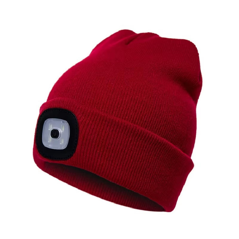 Beanies for Man Solid Knitted Hat with LED Lighting Hip-Hop Style Berets Portable Warm Woolen Bonnets for Woman Wholesale