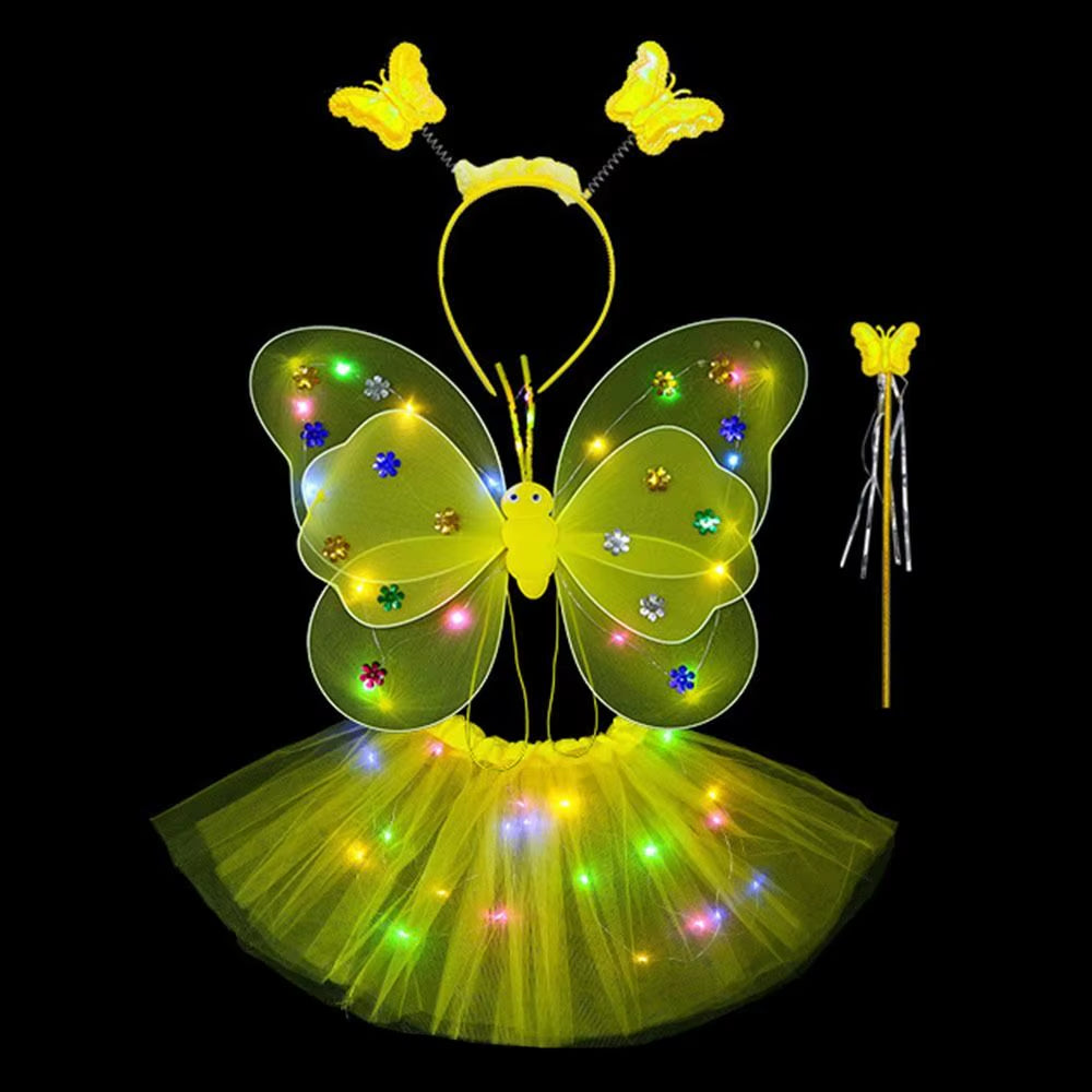 LED Children Costume Props Girls Skirts Angel Luminous Wings Flashing Butterfly Skirt Lights Suit 2-8Year Easter Valentines Day