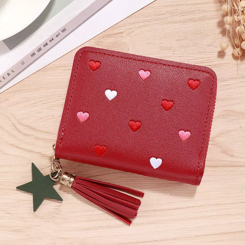 PU Leather Small Wallet Mini Card Bag Coin Purse Tassel Zipper Outdoor Portable Hand Wallet Girls Lovely Cute