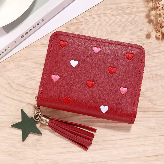 PU Leather Small Wallet Mini Card Bag Coin Purse Tassel Zipper Outdoor Portable Hand Wallet Girls Lovely Cute