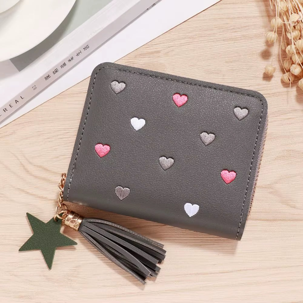 PU Leather Small Wallet Mini Card Bag Coin Purse Tassel Zipper Outdoor Portable Hand Wallet Girls Lovely Cute