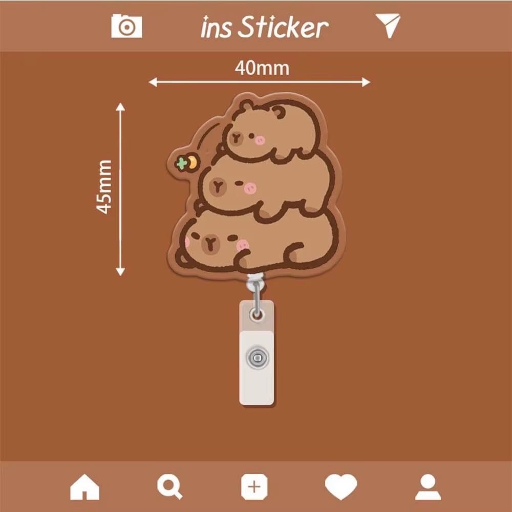 Capybara Cartoon Badge Reel Retractable ID Badge Holder with 360 Rotating Alligator Clip Students Name Tag Holder