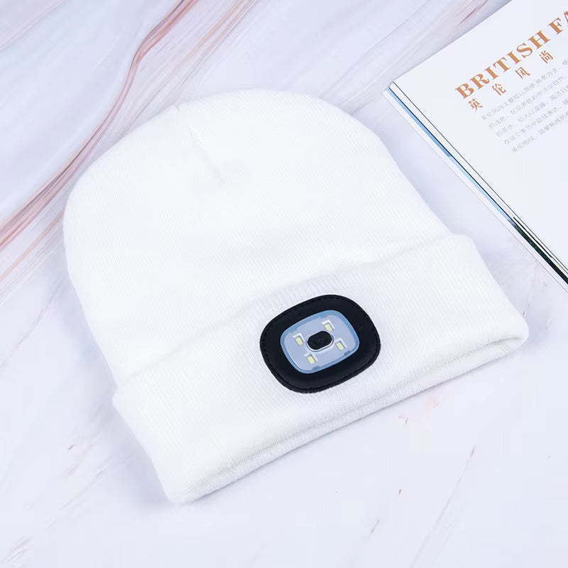 Beanies for Man Solid Knitted Hat with LED Lighting Hip-Hop Style Berets Portable Warm Woolen Bonnets for Woman Wholesale