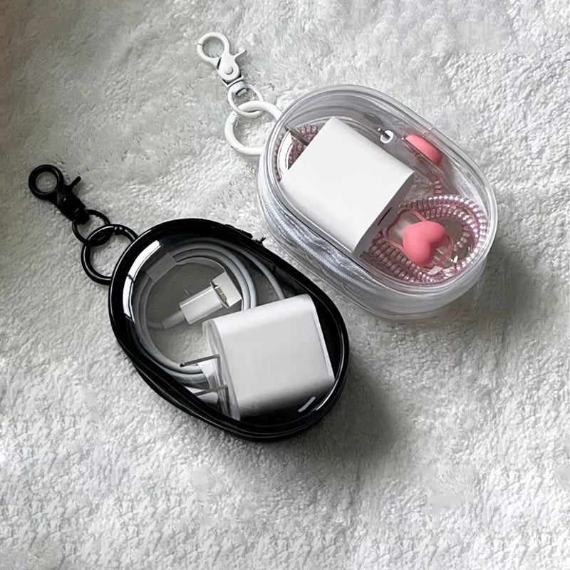 Portable Mini Clear Zipper Storage Bag Keychain Cartoon Doll Children Toy Mystery Box Organizer for Earphones Chargers Gift Bag