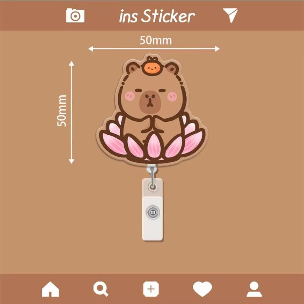 Capybara Cartoon Badge Reel Retractable ID Badge Holder with 360 Rotating Alligator Clip Students Name Tag Holder