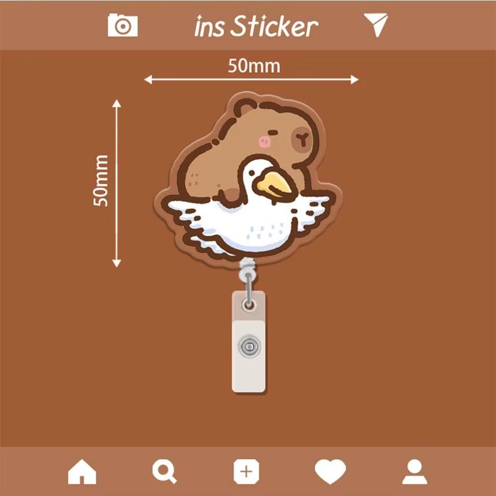 Capybara Cartoon Badge Reel Retractable ID Badge Holder with 360 Rotating Alligator Clip Students Name Tag Holder