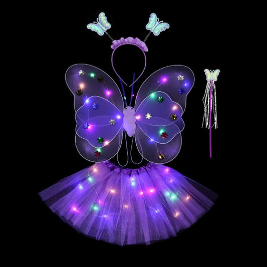 LED Children Costume Props Girls Skirts Angel Luminous Wings Flashing Butterfly Skirt Lights Suit 2-8Year Easter Valentines Day