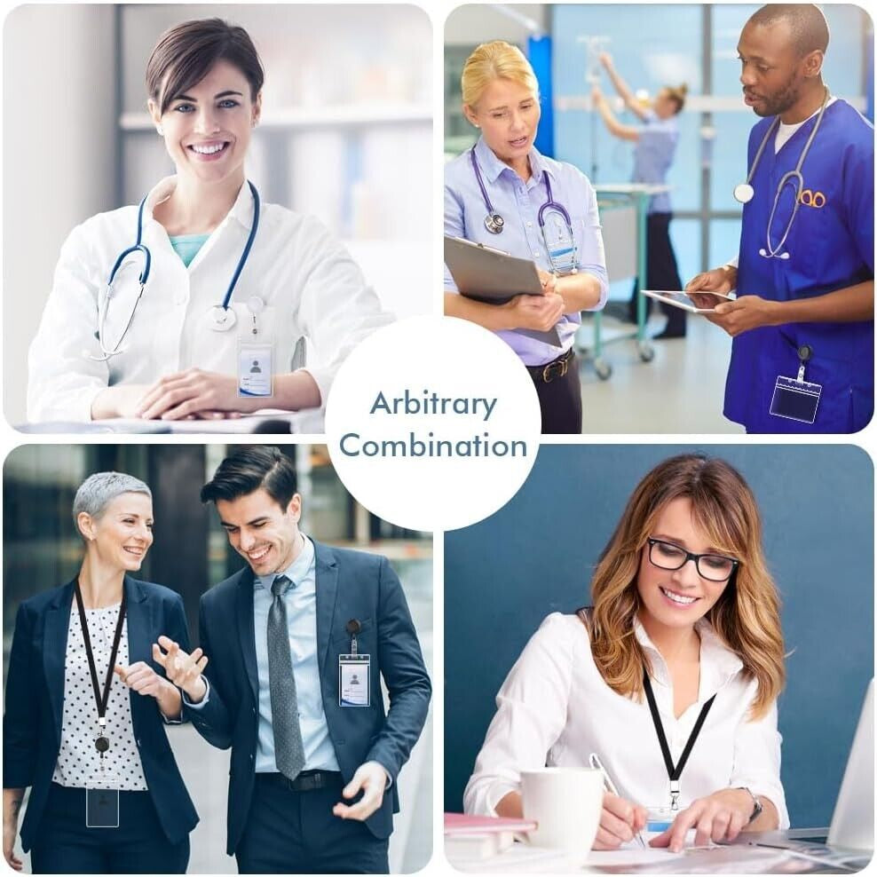 3-Pack Retractable Badge Holders with Lanyard - Waterproof ID Badge Reels for St