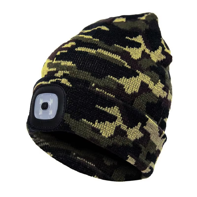 Beanies for Man Solid Knitted Hat with LED Lighting Hip-Hop Style Berets Portable Warm Woolen Bonnets for Woman Wholesale
