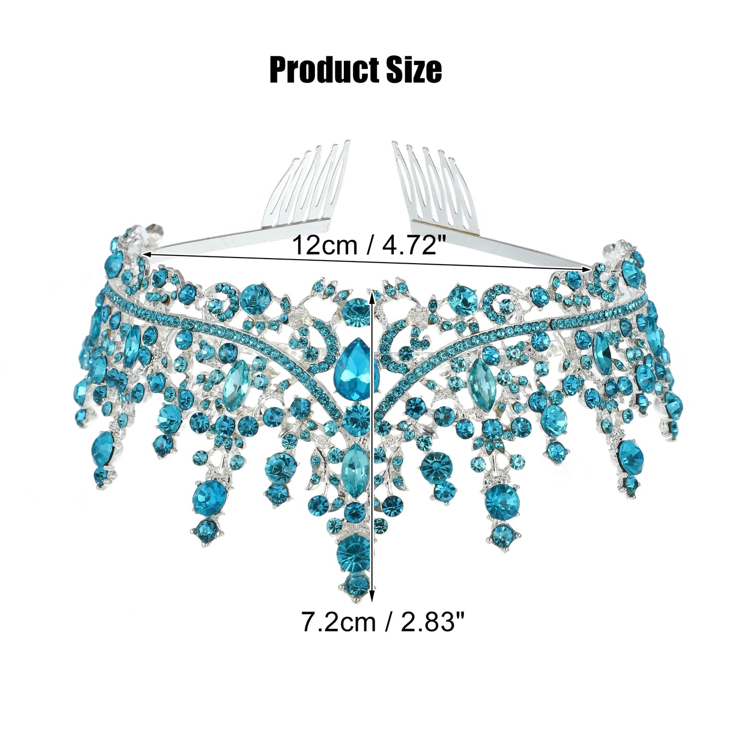 1 Pcs Lake Bluetone Crystal Tiara Crowns Elegant Princess Crown with Combs Tiaras H