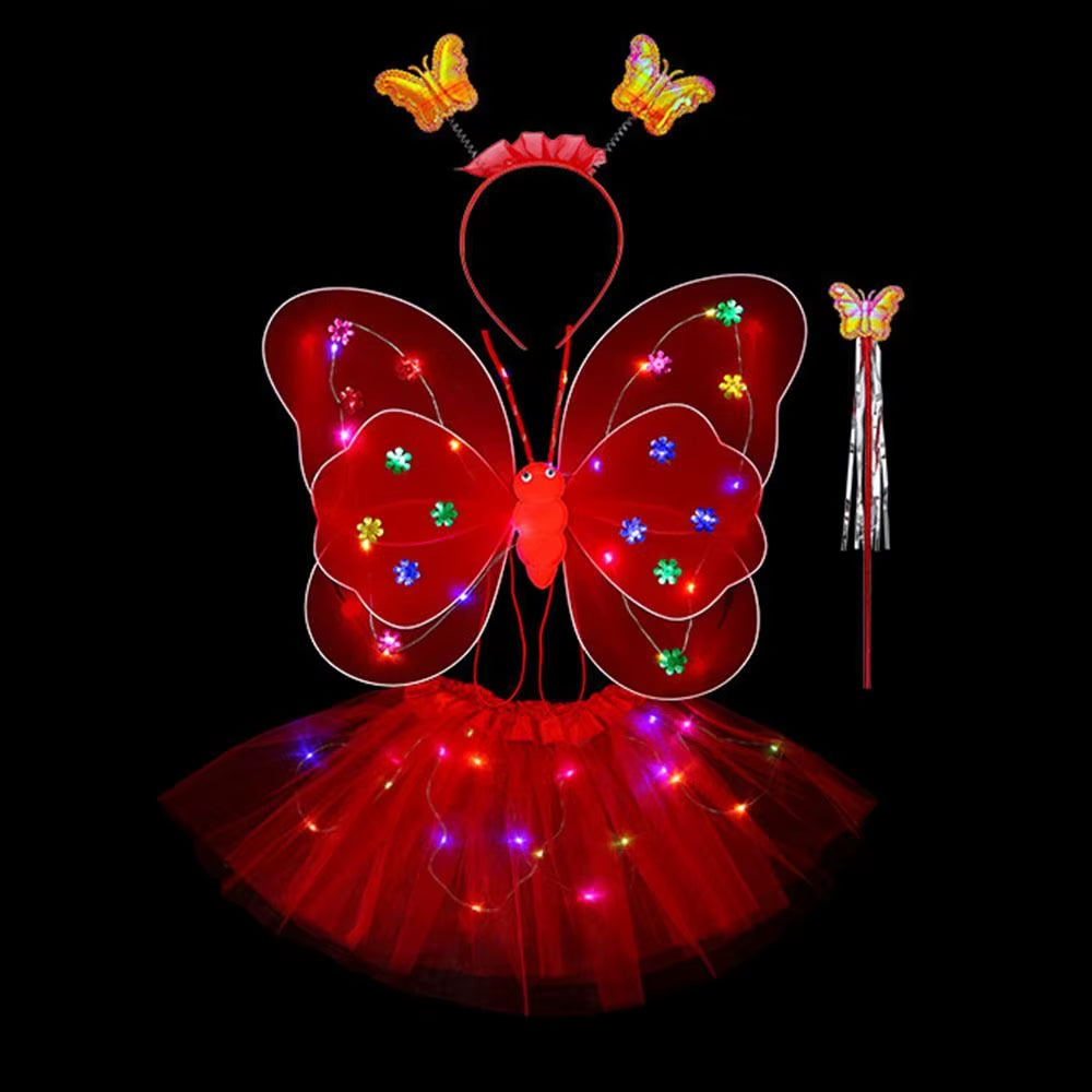 LED Children Costume Props Girls Skirts Angel Luminous Wings Flashing Butterfly Skirt Lights Suit 2-8Year Easter Valentines Day