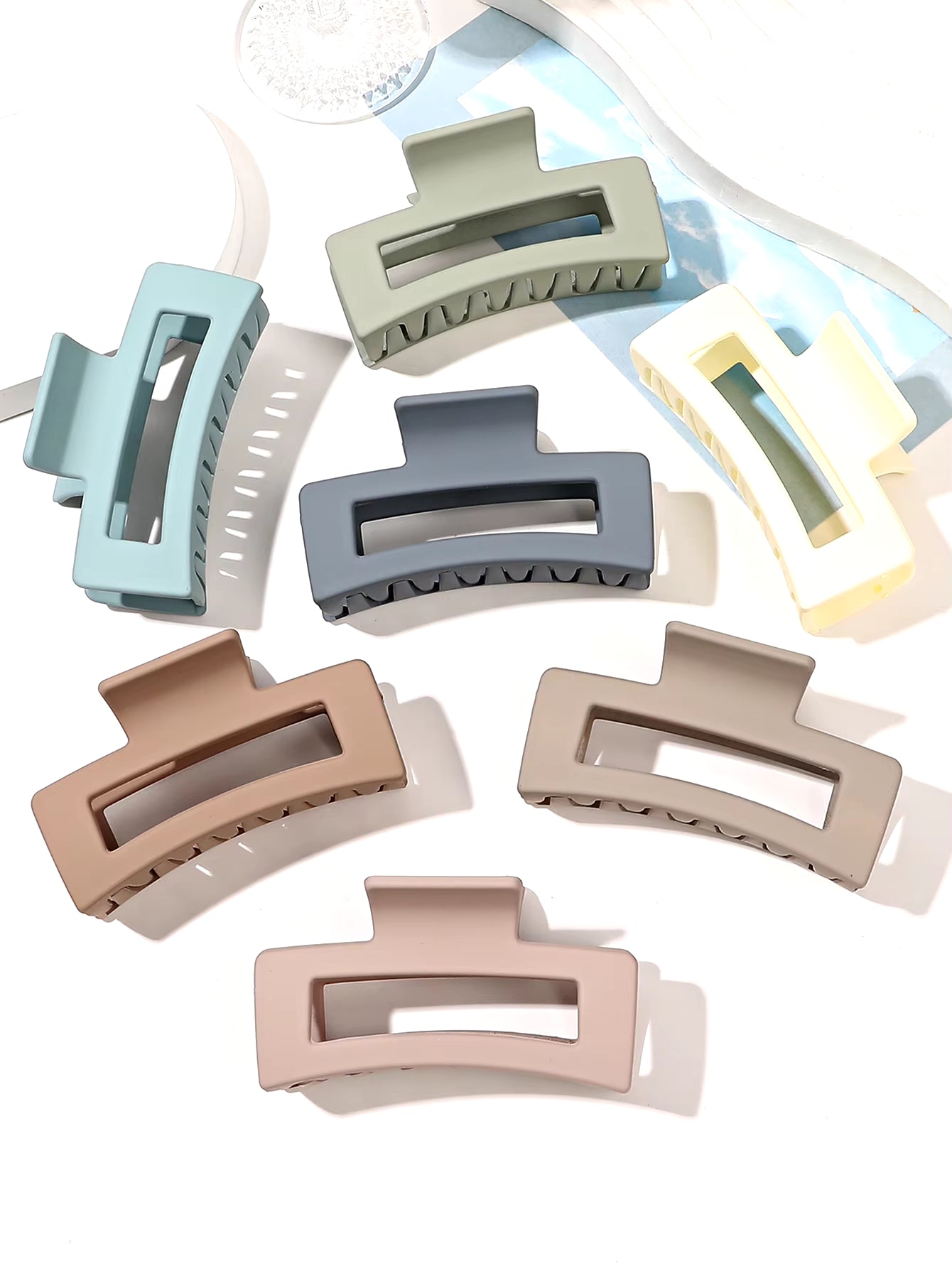 7 Pcs Big Hair Claw Clips 3.4" Non-Slip Big Square Matte for Women Girls, Strong Hold Banana Clips for Thick Thin Hair