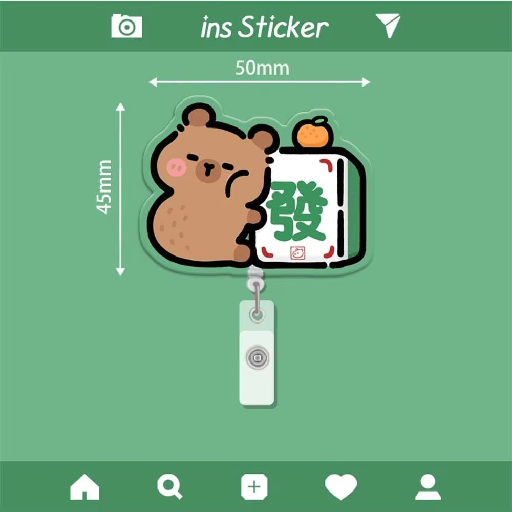 Capybara Cartoon Badge Reel Retractable ID Badge Holder with 360 Rotating Alligator Clip Students Name Tag Holder