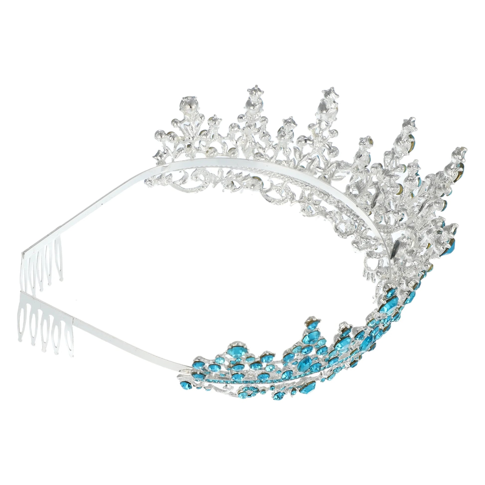 1 Pcs Lake Bluetone Crystal Tiara Crowns Elegant Princess Crown with Combs Tiaras H
