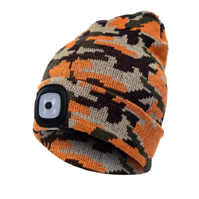 Beanies for Man Solid Knitted Hat with LED Lighting Hip-Hop Style Berets Portable Warm Woolen Bonnets for Woman Wholesale