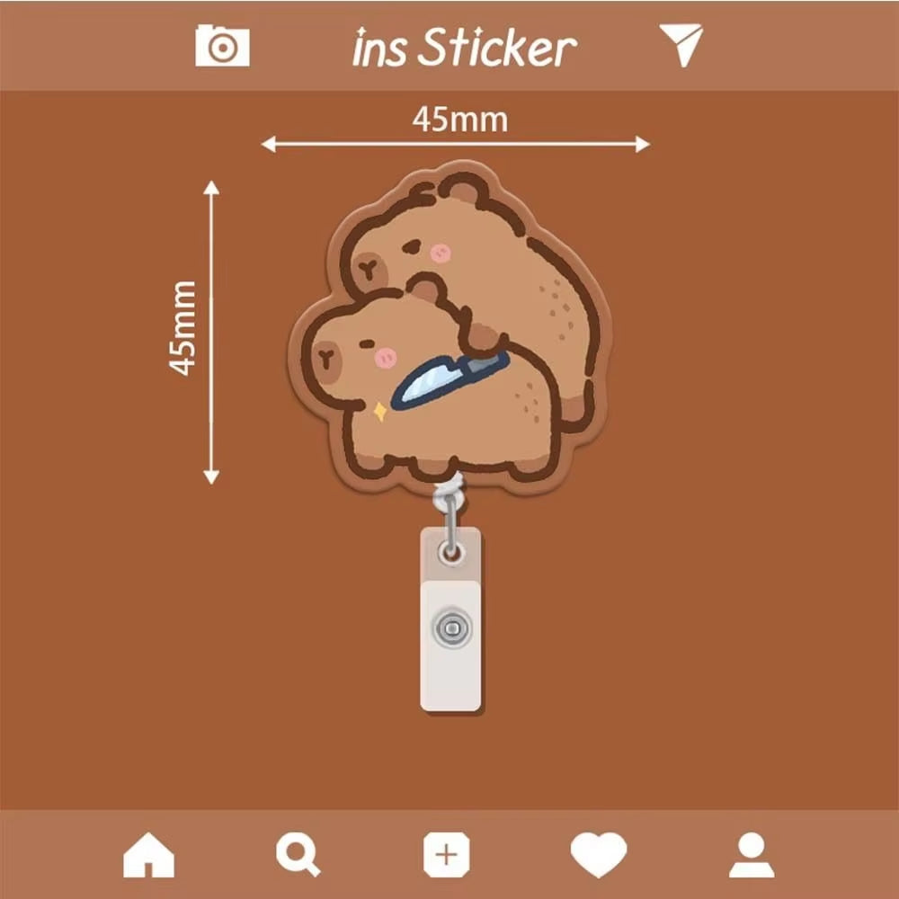 Capybara Cartoon Badge Reel Retractable ID Badge Holder with 360 Rotating Alligator Clip Students Name Tag Holder