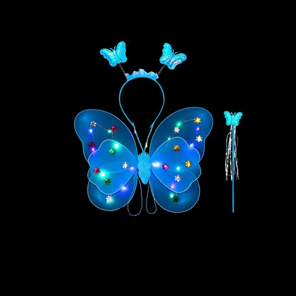 LED Children Costume Props Girls Skirts Angel Luminous Wings Flashing Butterfly Skirt Lights Suit 2-8Year Easter Valentines Day