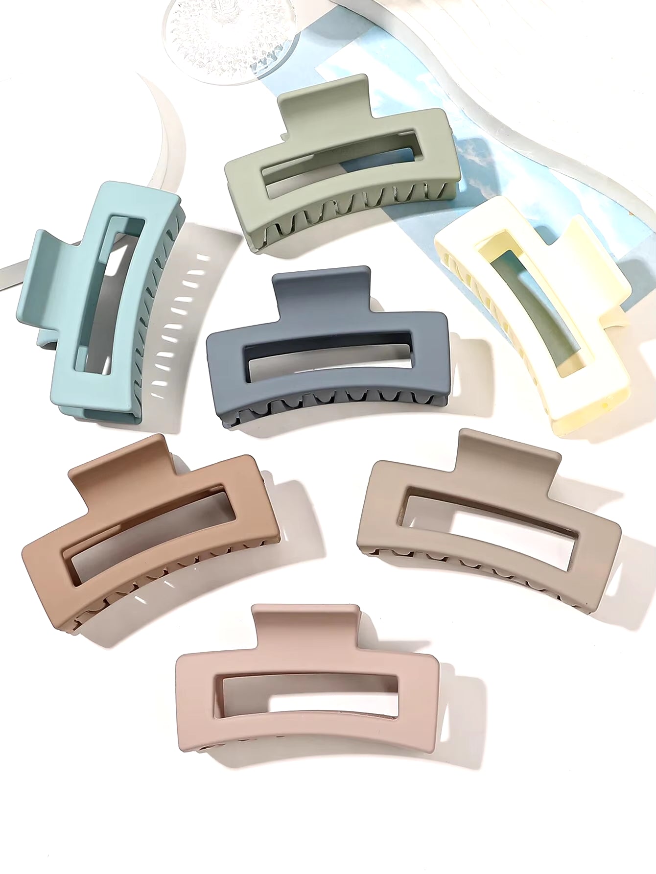 7 Pcs Big Hair Claw Clips 3.4" Non-Slip Big Square Matte for Women Girls, Strong Hold Banana Clips for Thick Thin Hair