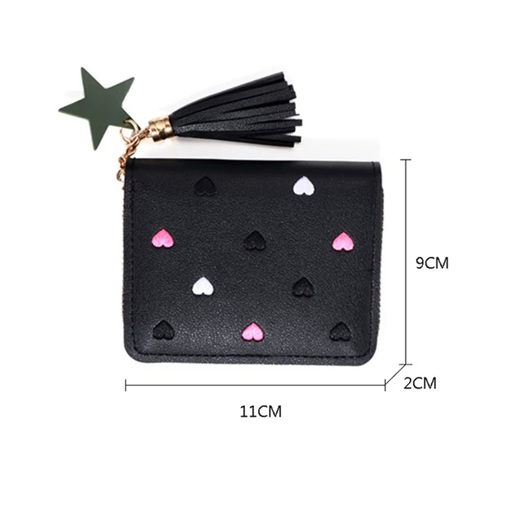 PU Leather Small Wallet Mini Card Bag Coin Purse Tassel Zipper Outdoor Portable Hand Wallet Girls Lovely Cute