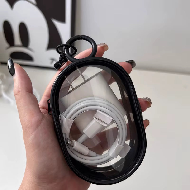 Portable Mini Clear Zipper Storage Bag Keychain Cartoon Doll Children Toy Mystery Box Organizer for Earphones Chargers Gift Bag