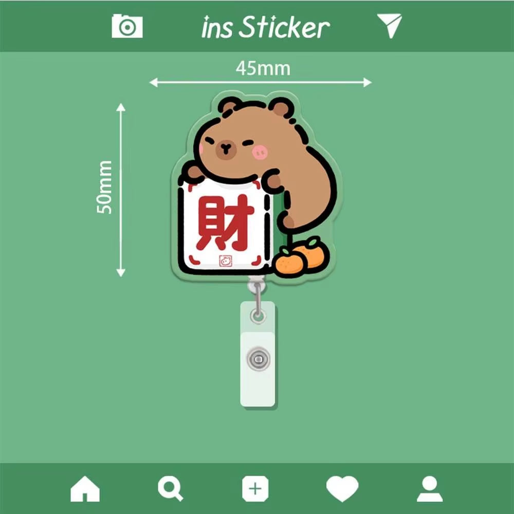 Capybara Cartoon Badge Reel Retractable ID Badge Holder with 360 Rotating Alligator Clip Students Name Tag Holder