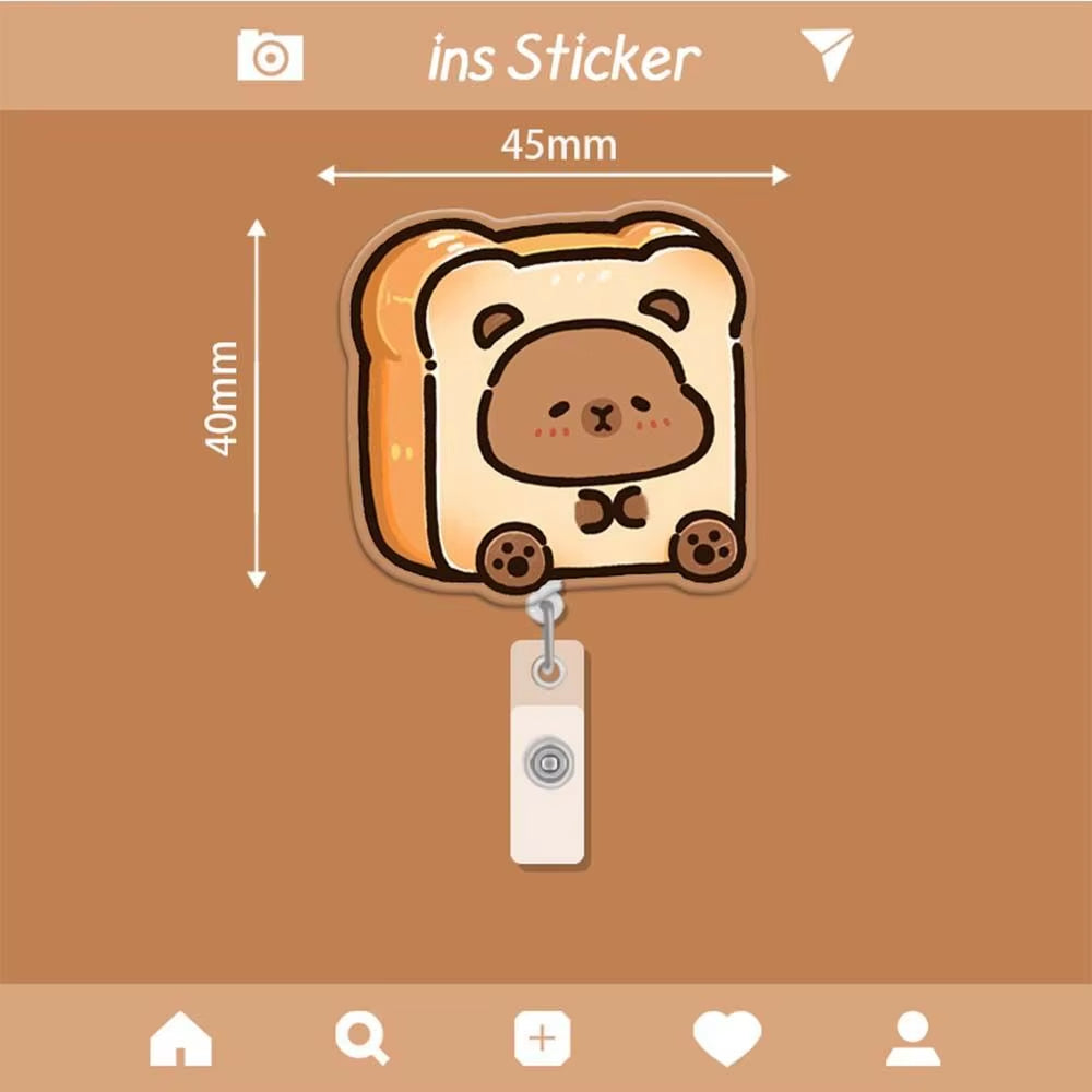 Capybara Cartoon Badge Reel Retractable ID Badge Holder with 360 Rotating Alligator Clip Students Name Tag Holder